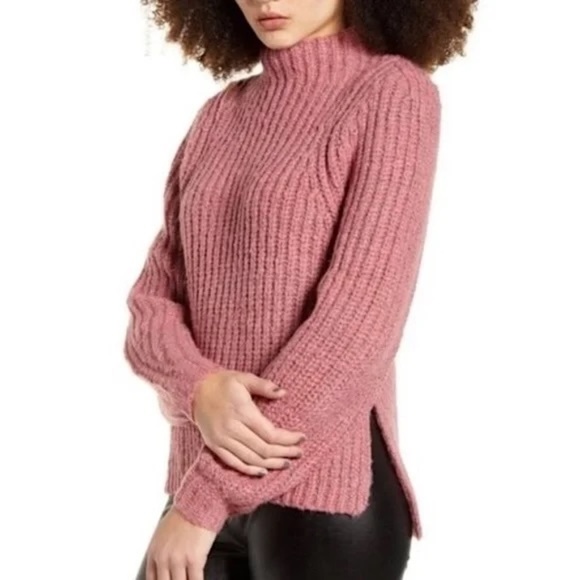 New Leith Chunky Knit Mock Neck Side Slit Sweater Raspberry Pink Size Small - Picture 1 of 15
